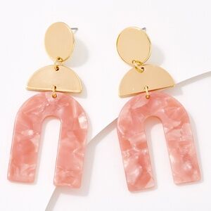 True Lovelies Resin Art Deco Style Blush Gold Tone Drop Earrings